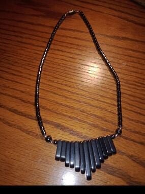 Black Hematite Bar Fringe Necklace - Women